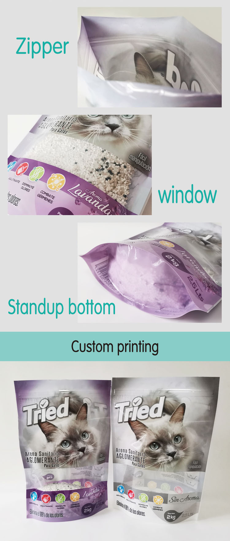gravure printing resealable stand up ziplock plastic pouch for pet dog cat food packaging bag