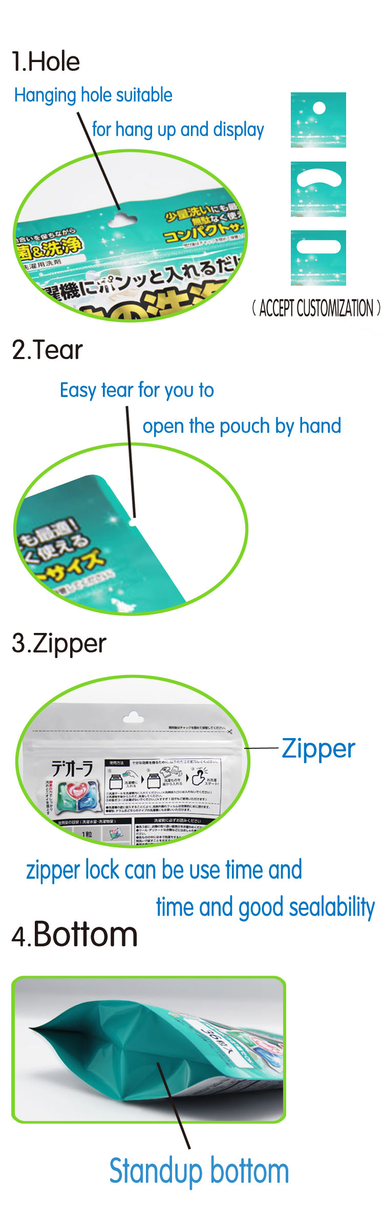 Custom Printed Plastic Stand up packaging bag Liquid Washing Powder Laundry with ziplock