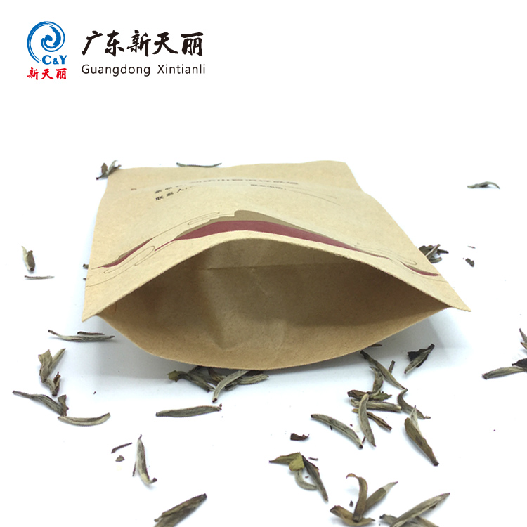 Chinese suppliers high quality food grade stand up kraft pouch zipper top custom paper bag for packaging tea