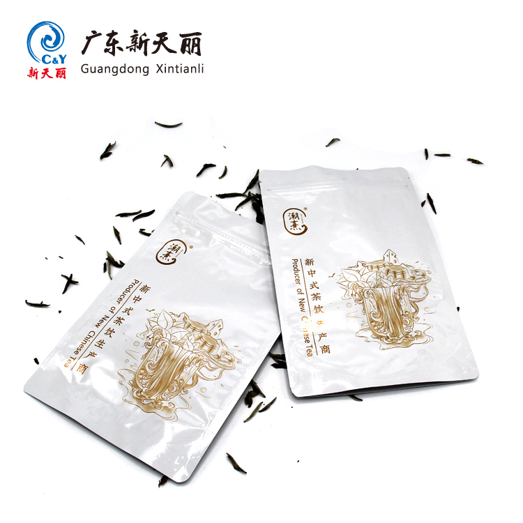 China Flexible laminating aluminium with white ink packaging tea coffee  foil zipper top bags custom doy pack pouch