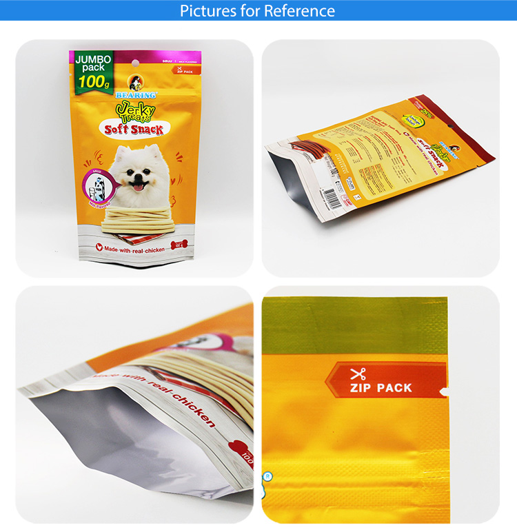 Plastic material three side wholesale pet food dog treat packaging custom printed zipper bag