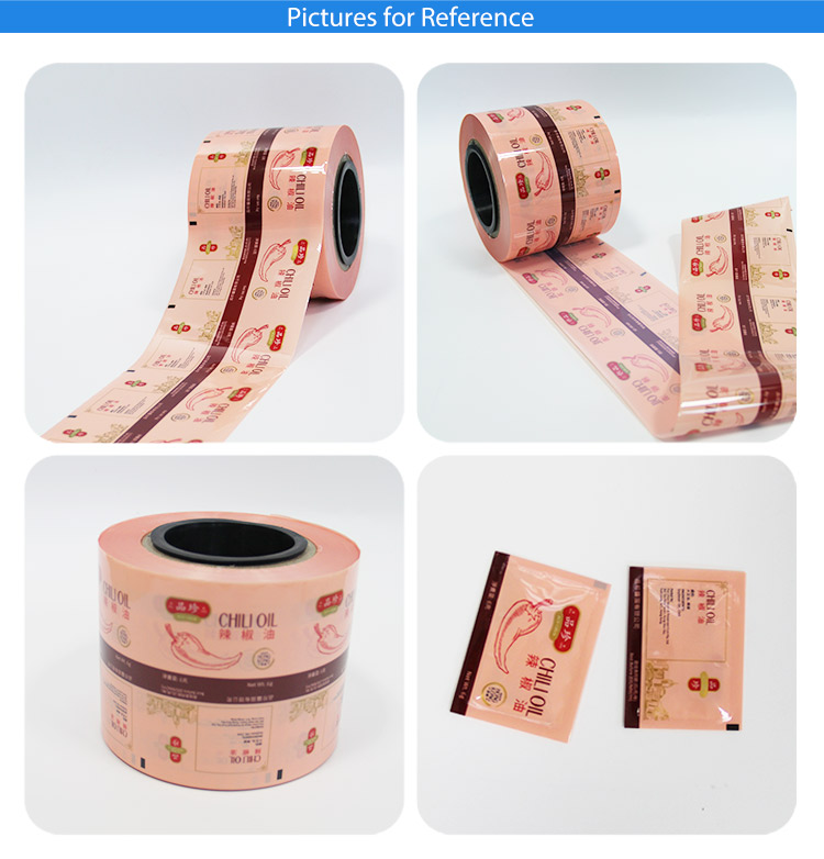 High quality PET/CPP Laminated food plastic packing film sample sachet film roll for capsicol cooking oil