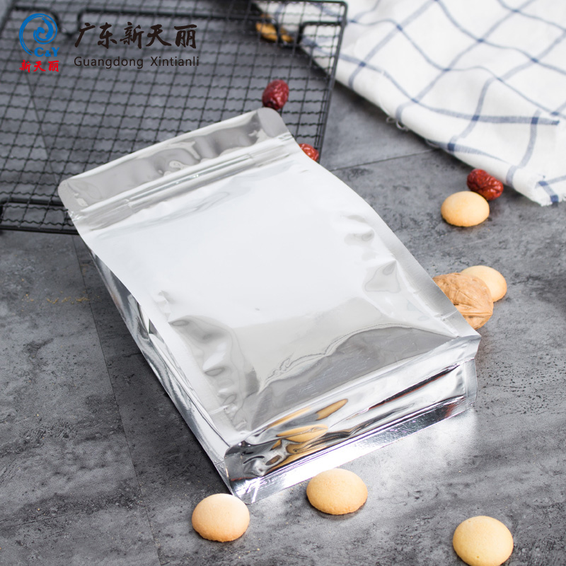 China Suppliers Top zipper flat bottom plastic bag Front clear Back sliver for food