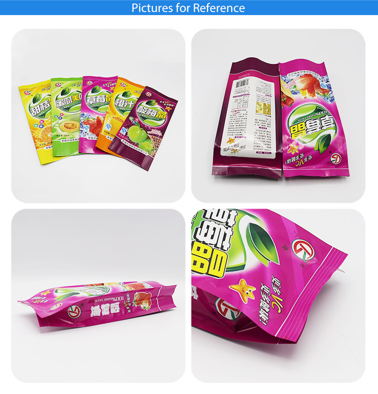 Large quantity hot selling custom gravure printing four side seal food plastic bag juice packaging
