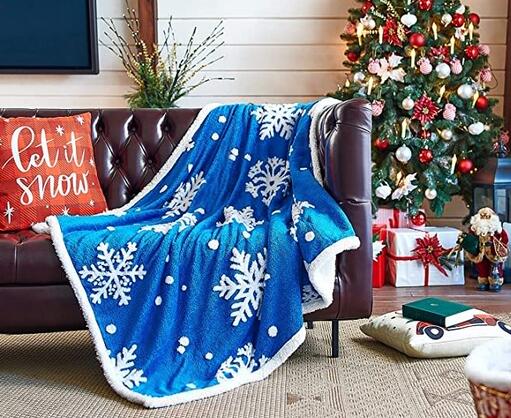 snow design sherpa Jacquard velvet fleece blanket  snowflake pattern throw Christmas gift