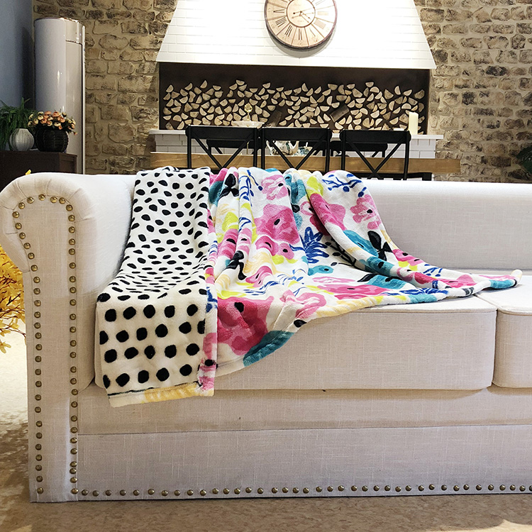 Custom 2 side printed flannel coral fleece sofa fuzzy throw blankets for bed