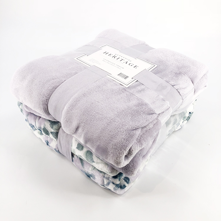 Light purple custom printed and solid flannel fleece fabric set gift blanket 220x240 throw