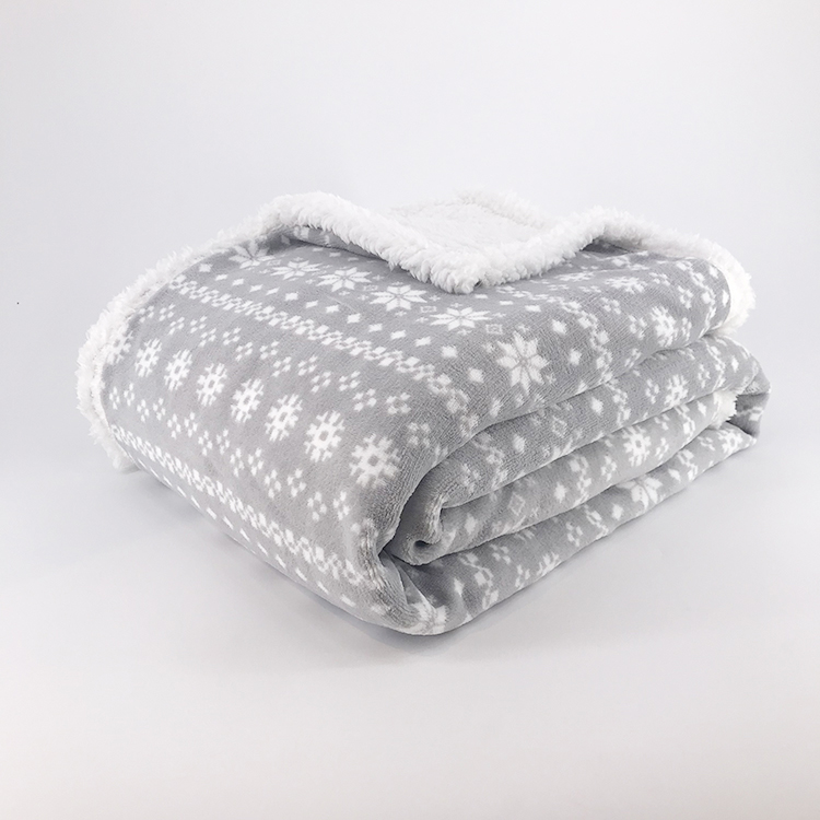 100% polyester printed coral fleece with solid sherpa reversible sofa christmas decorative blanket throw