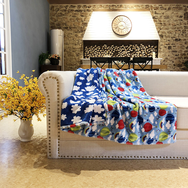 Custom 2 side printed flannel coral fleece sofa fuzzy throw blankets for bed