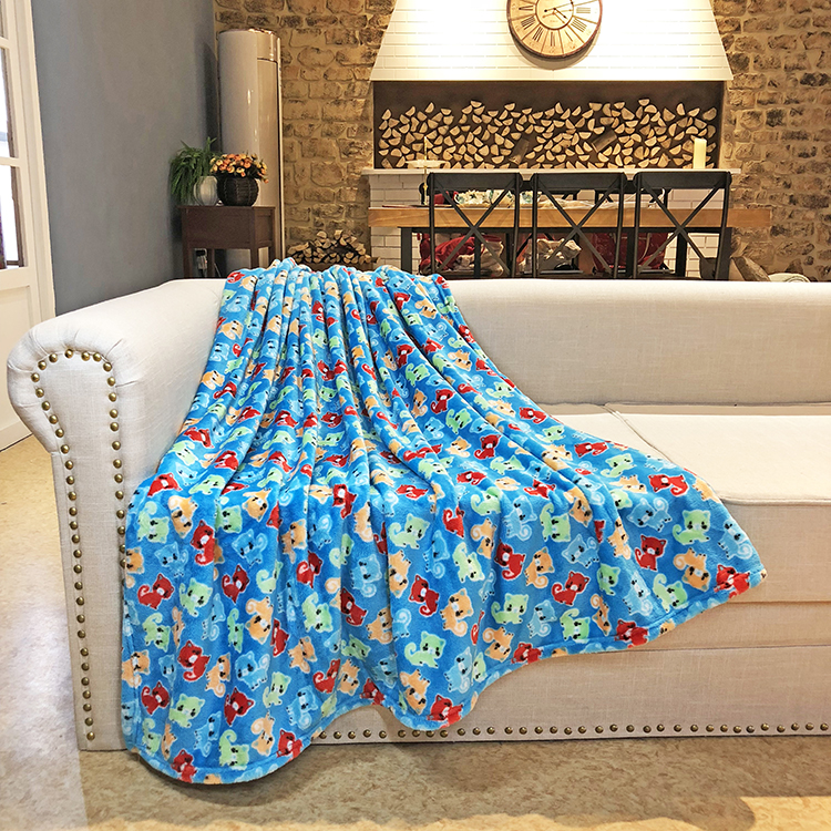 Jacquard fuzzy flannel sofa throw home textile double side printed plush luxury bedding blanket for children