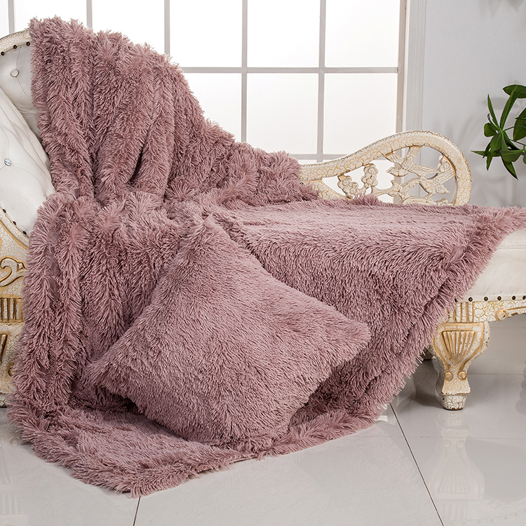 Luxury Faux Fur Super Soft Shaggy Double Sided Blanket Throw for Winter Wholesale Jiangsu Jacquard 100% Polyester Adults RB010