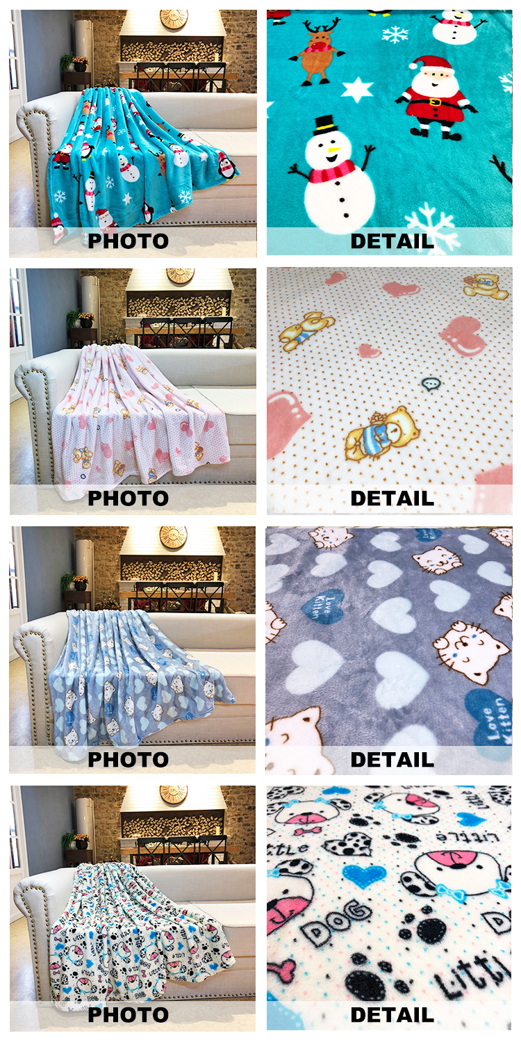 Wholesale Cute Cartoon Printed Kids Flannel Fleece Blankets Jacquard 100% Polyester Coral Fleece Fabric Anti-pilling and Printed
