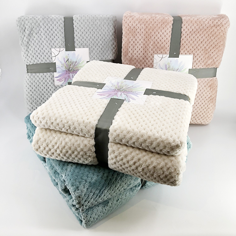 Custom Modern 100% Polyester Jacquard Knitted Fabric Pop Corn Coral Fleece Blanket Flannel Throw Solid Rectangular 30-45 Days