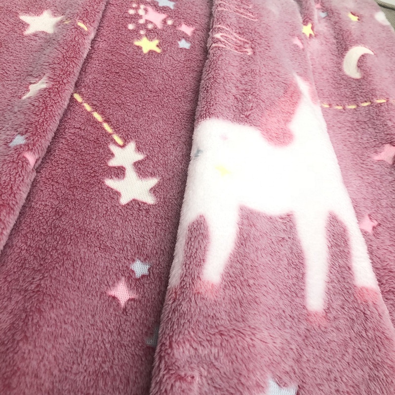 Velour blankets silk fabric glow in the dark blanket for kids luminous mantas pink to girls