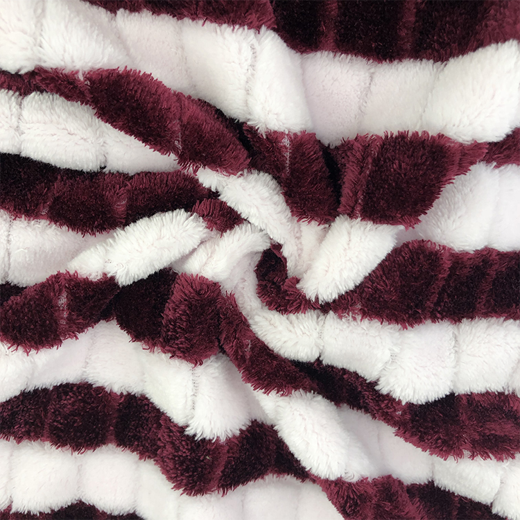 Jacquard home textile Plush striped fleece flannel blanket throw fabric