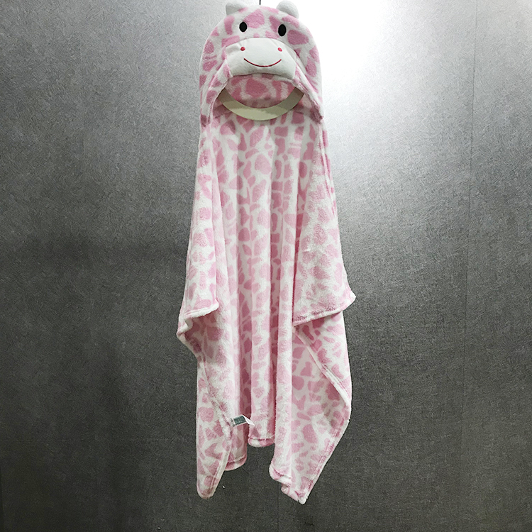 Wholesale animal head baby hooded short plush security sleep wearable baby blanket