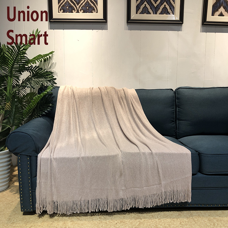 Woven Throw Blanket with Tassels Fringe Soft Warm Cellular Blanket Solid with Sparker Knitted 30-45 Days All-season 130x160cm