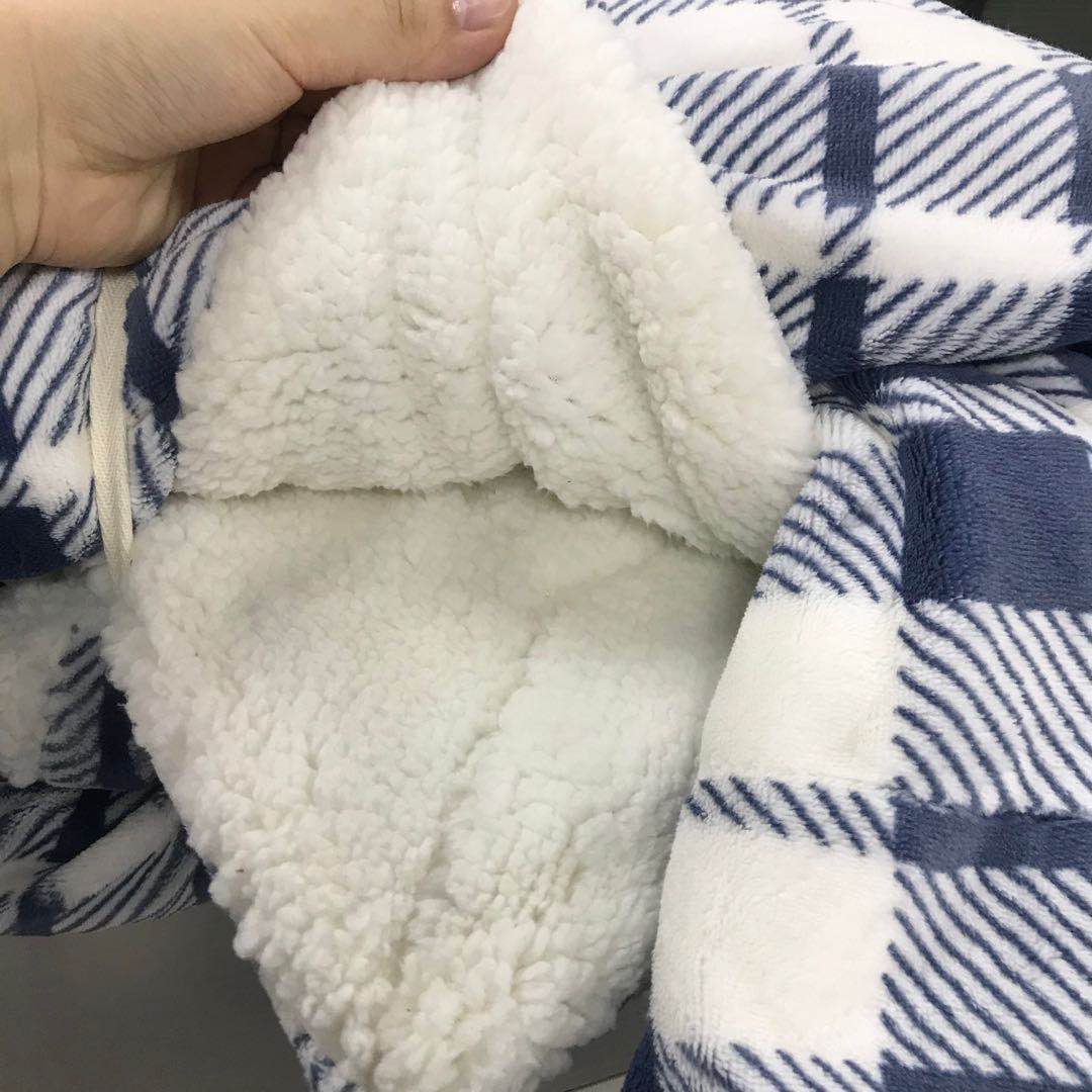 With Sherpa Reversible Blanket RTS Printed Coral Fleece Polyester Square 7 Days Blue White/grey White All-season 300GSM/230GSM