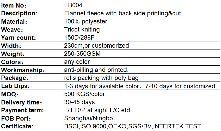 Beautiful back side printing and cut flannel polyester fluffy fleece fabric for felt home textile