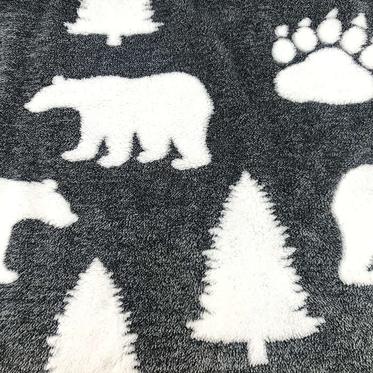 100% polyester super soft melange bear jacquard flannel fleece reversible sherpa blanket for winter double layer