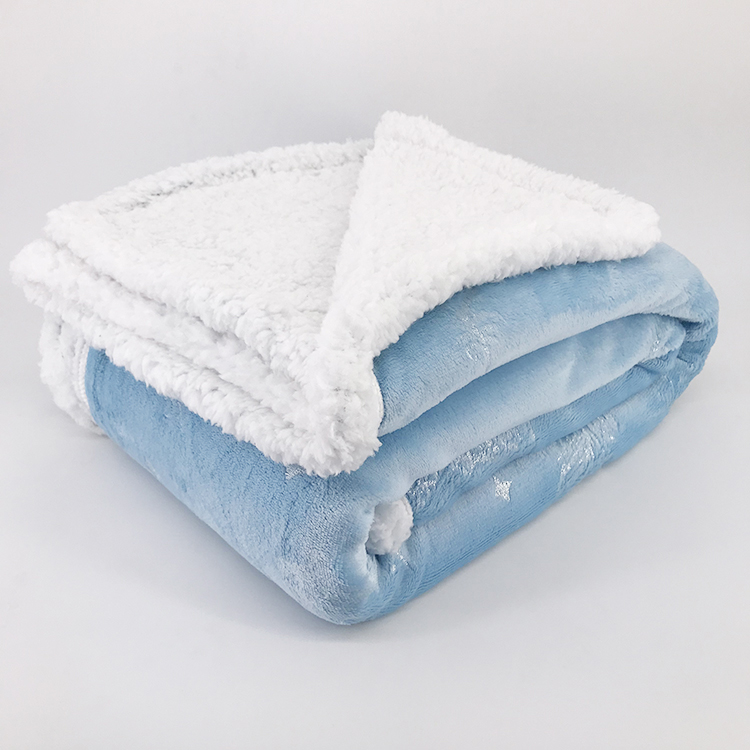 Wholesale reversible sherpa flannel fleece blankets with foil printed luxury bedding throw