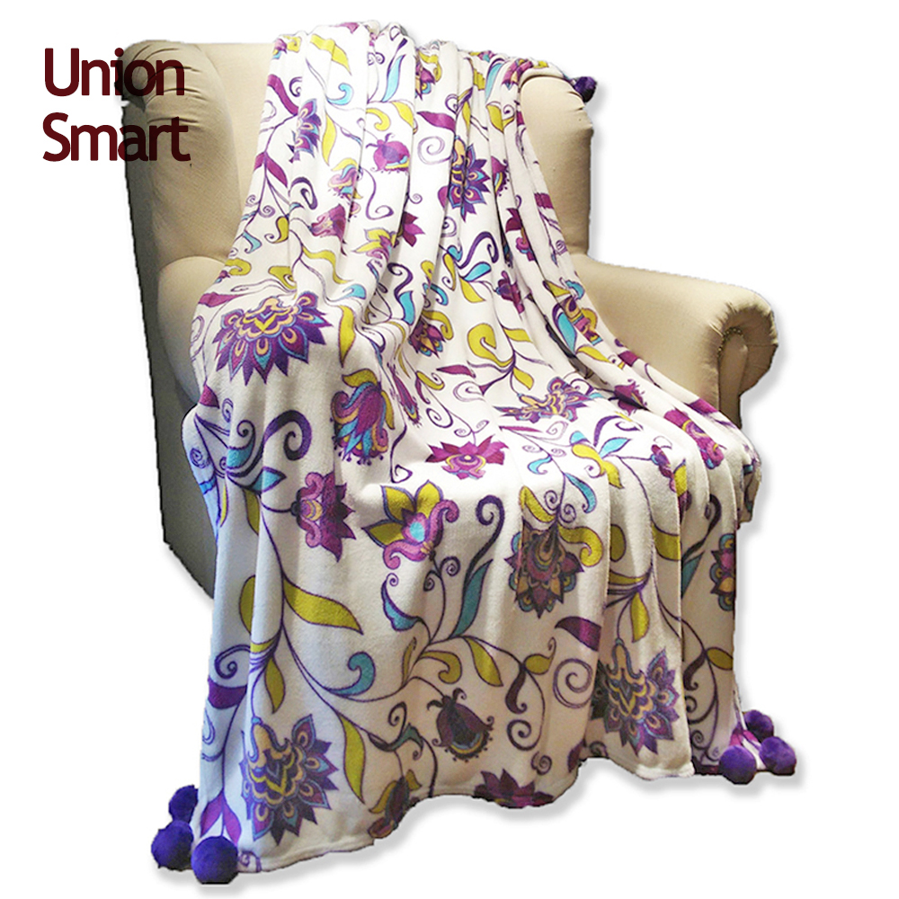 Quality assurance coral fleece blanket manufacturer for autumn factory pompom bedding blanket