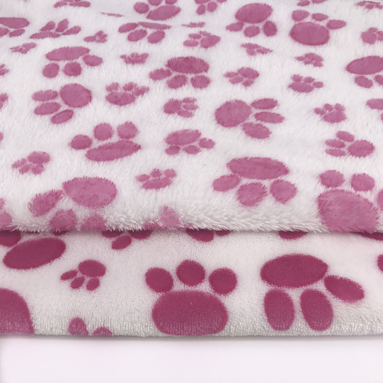 soft print fabric leather animal paw printed flannel fleece Baby blanket fabric