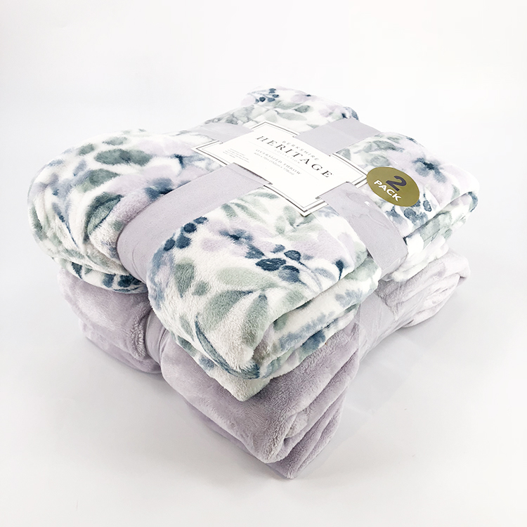 Light purple custom printed and solid flannel fleece fabric set gift blanket 220x240 throw