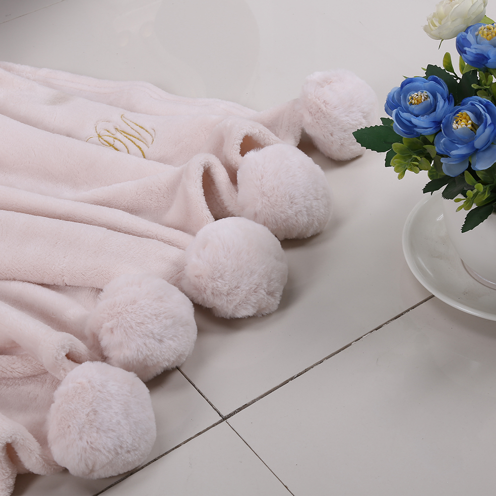 blx thick cozy warm soft blanket custom color super soft microfiber flannel blanket with pom pom for winter autumn