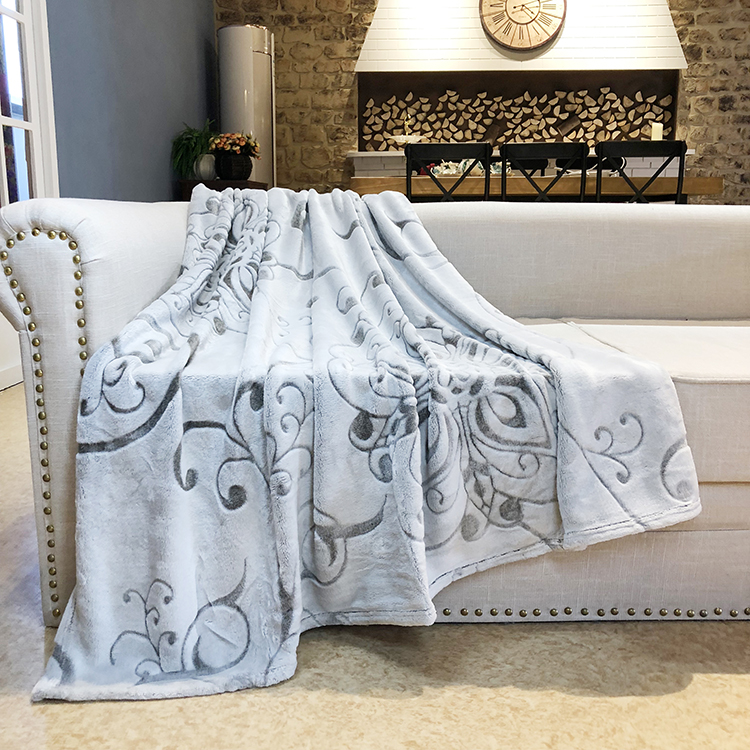 3d embossed back side printed flannel fleece 1 ply sofa blanket
