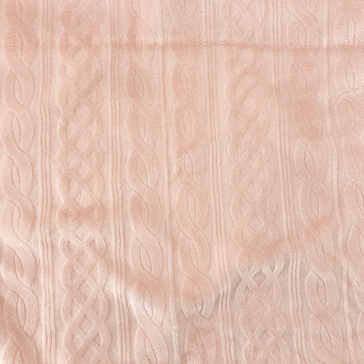 Embossed Flannel Fleece Blanket Sherpa Throw with Warm Bunny Fur Border Jacquard 100% Polyester Coral Fleece Fabric Striped