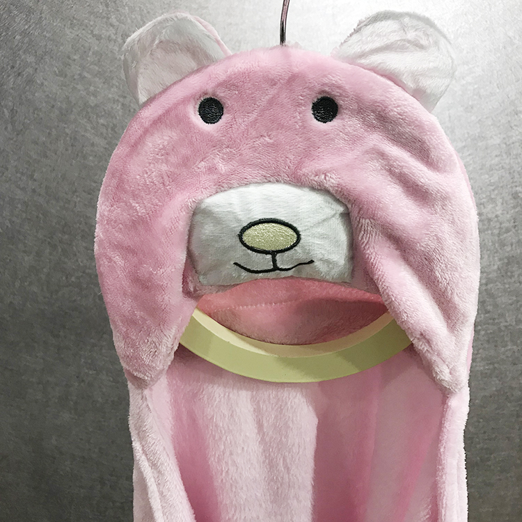 Custom cute animal head baby flannel fleece hooded blanket baby wholesale