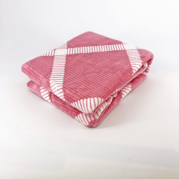 Wholesale custom striped print flannel fleece bed sofa throw double side brushed fleece blanket