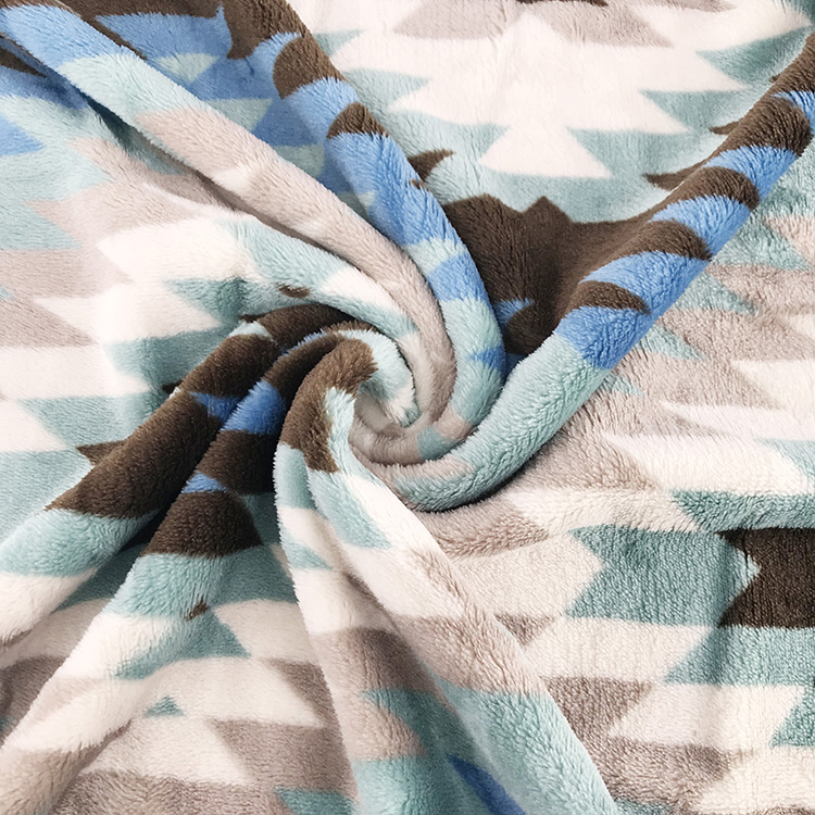 Printing Flannel Fleece Blanket Universal Cosy Sofa Soft Tassel Fringe Custom Fabric 100% Polyester Modern Knitted Geometric