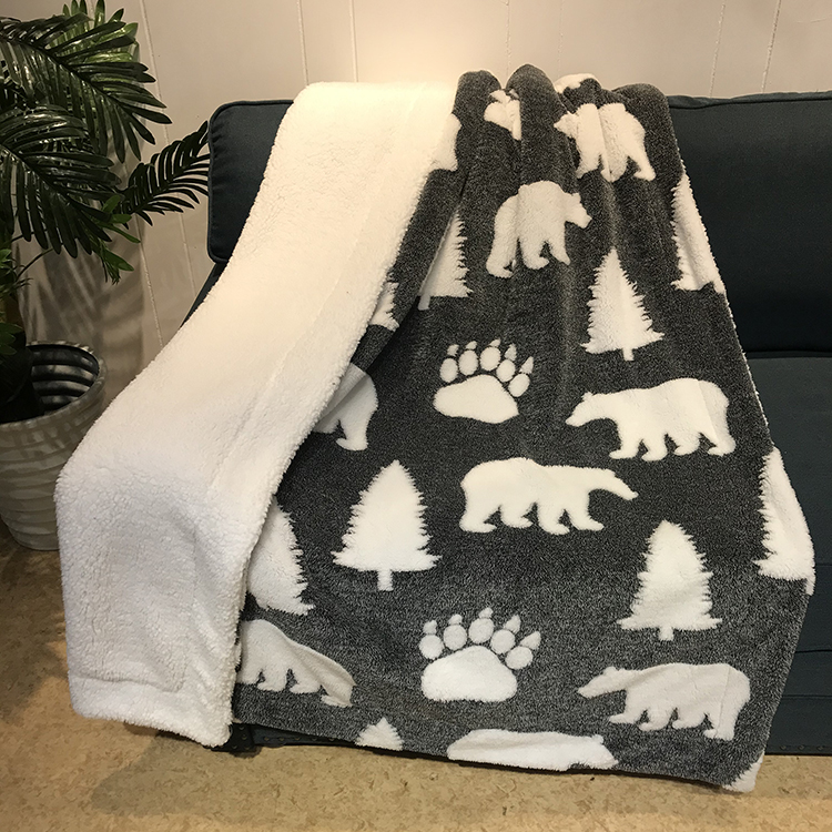 100% polyester super soft melange bear jacquard flannel fleece reversible sherpa blanket for winter double layer