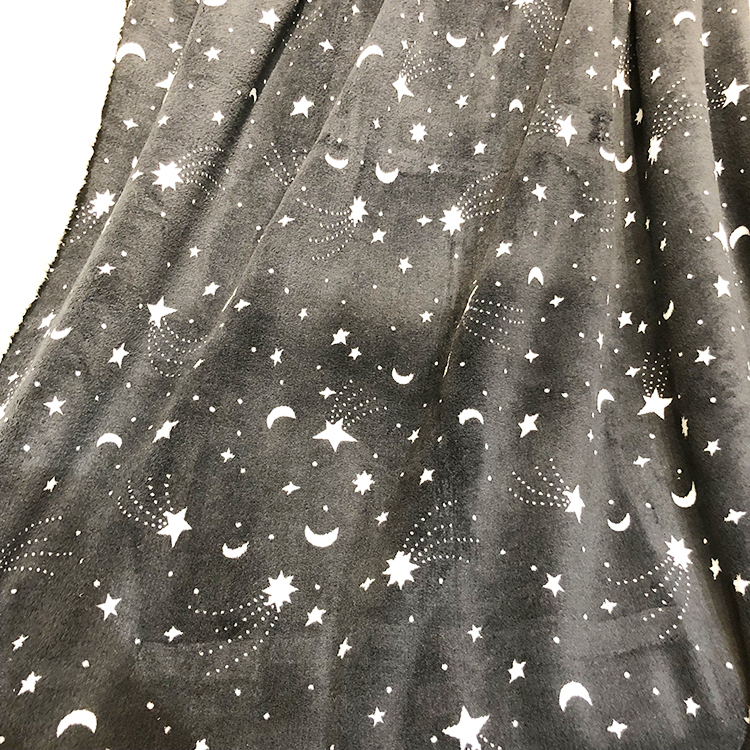 Super soft printing coral fleece blanket little star printed black coral sherpa 2 ply fleece thermal blanket for bed