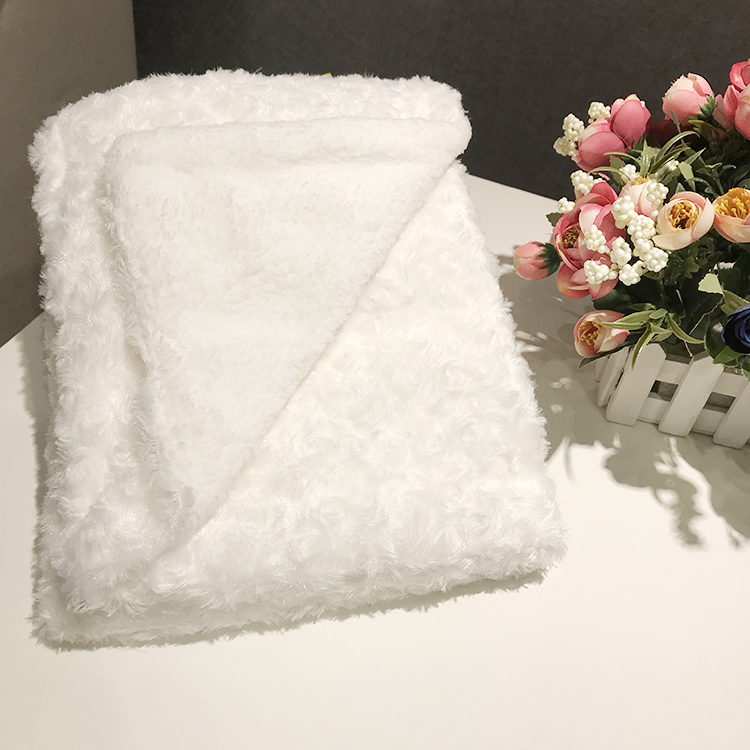 White pink warm baby blanket luxury PV fur brush flowers kids night blanket
