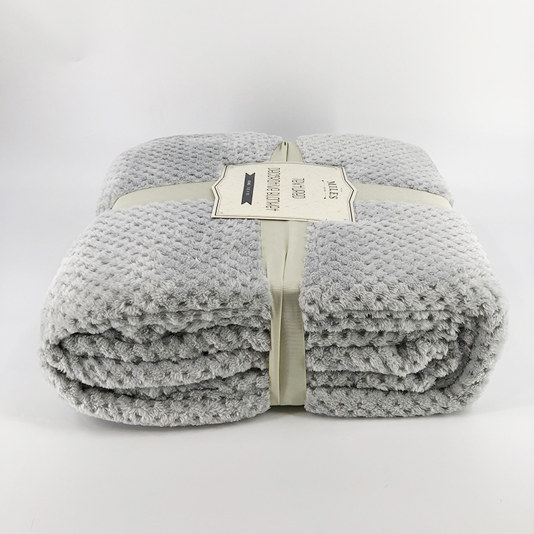 Grey color super soft plush decorative throw cellular knit sofa blanket mantas