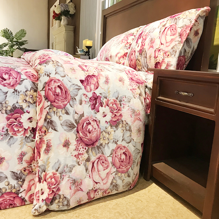 Printed Flannel Fleece Flower Luxury Blanket Bed Sheet Comforter Set Chinese Style Wholesale 100% Polyester Adult 4 Pcs