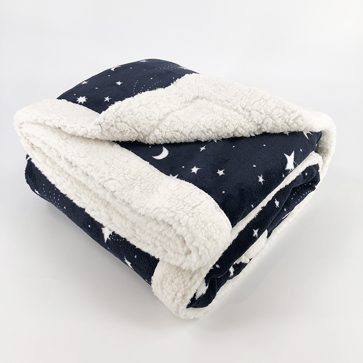 Super soft printing coral fleece blanket little star printed black coral sherpa 2 ply fleece thermal blanket for bed