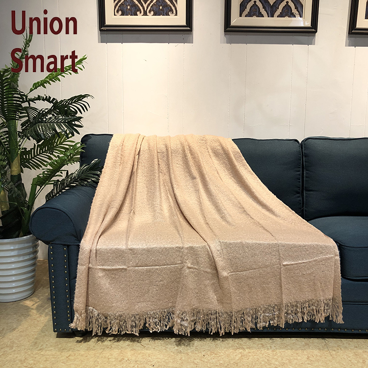 100% Acrylic Solid Like Yarn Plaid Knit Throw Blanket With Tassel Decorative Fleece Blanket For Sofa