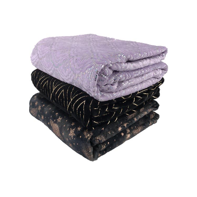 Wholesale Golden Foil Blanket Prints Microfiber Flannel Fleece Metallic Printed Throw Blankets 100% Polyester Square 30-45 Days