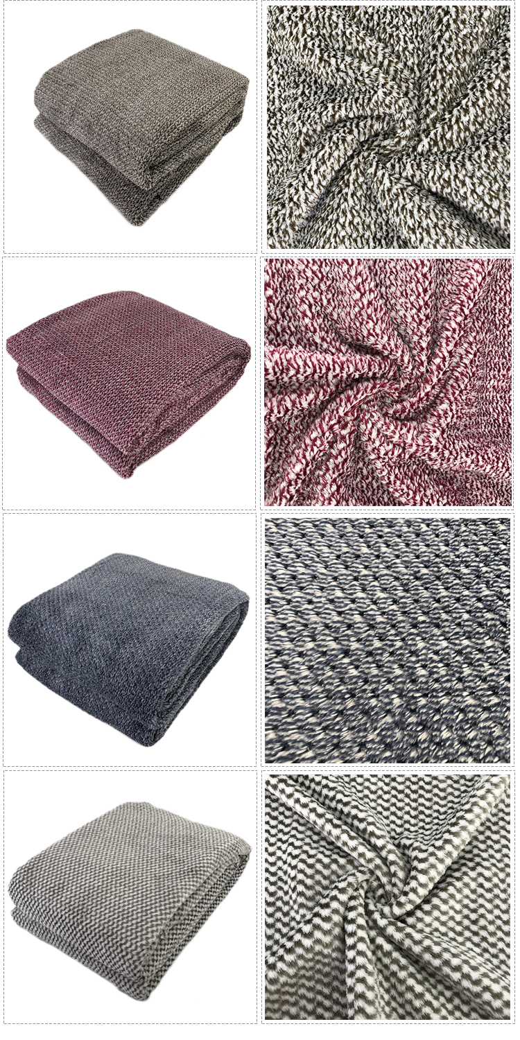 100% polyester grey color melange jacquard knit throw flannel coral fleece blanket