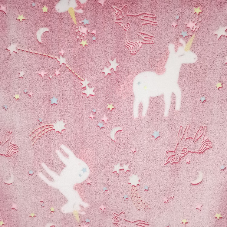 Luminous fluorescent blanket glow in the dark flannel fleece pink unicorn style sofa durable blanket throw