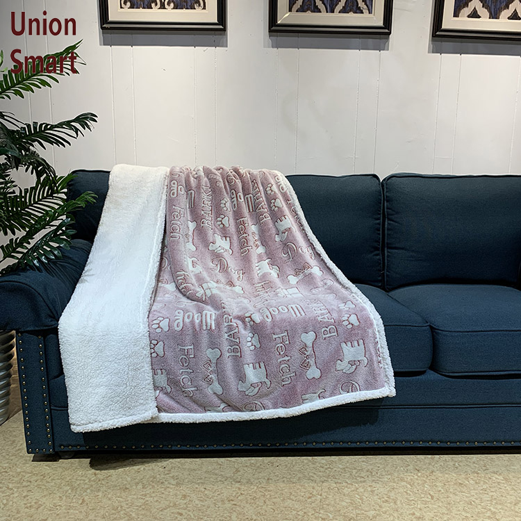Hot sale customized printed plush fleece reversible sherpa glue printed flannel blanket for winter