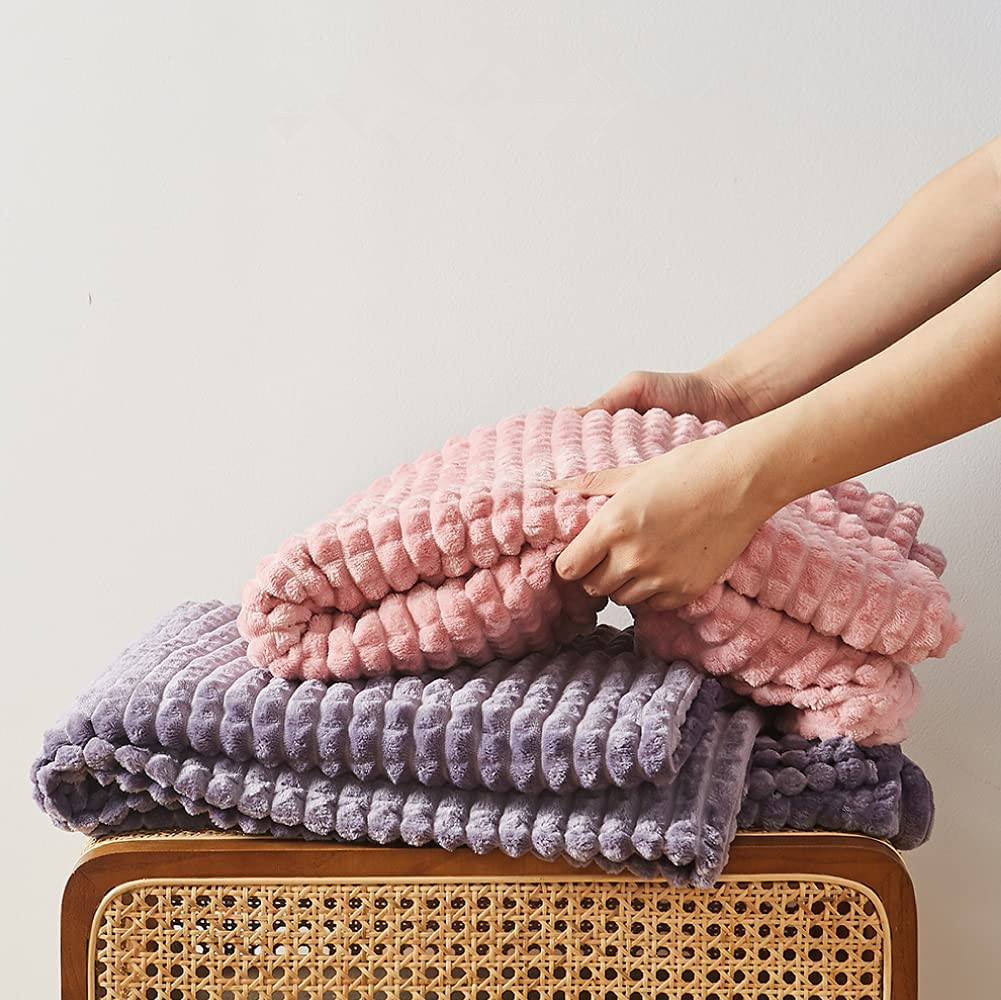 cozy plush microfiber flannel fleece throw with waffle textured no-shedding warm lightweight versatile for all seasons blanket