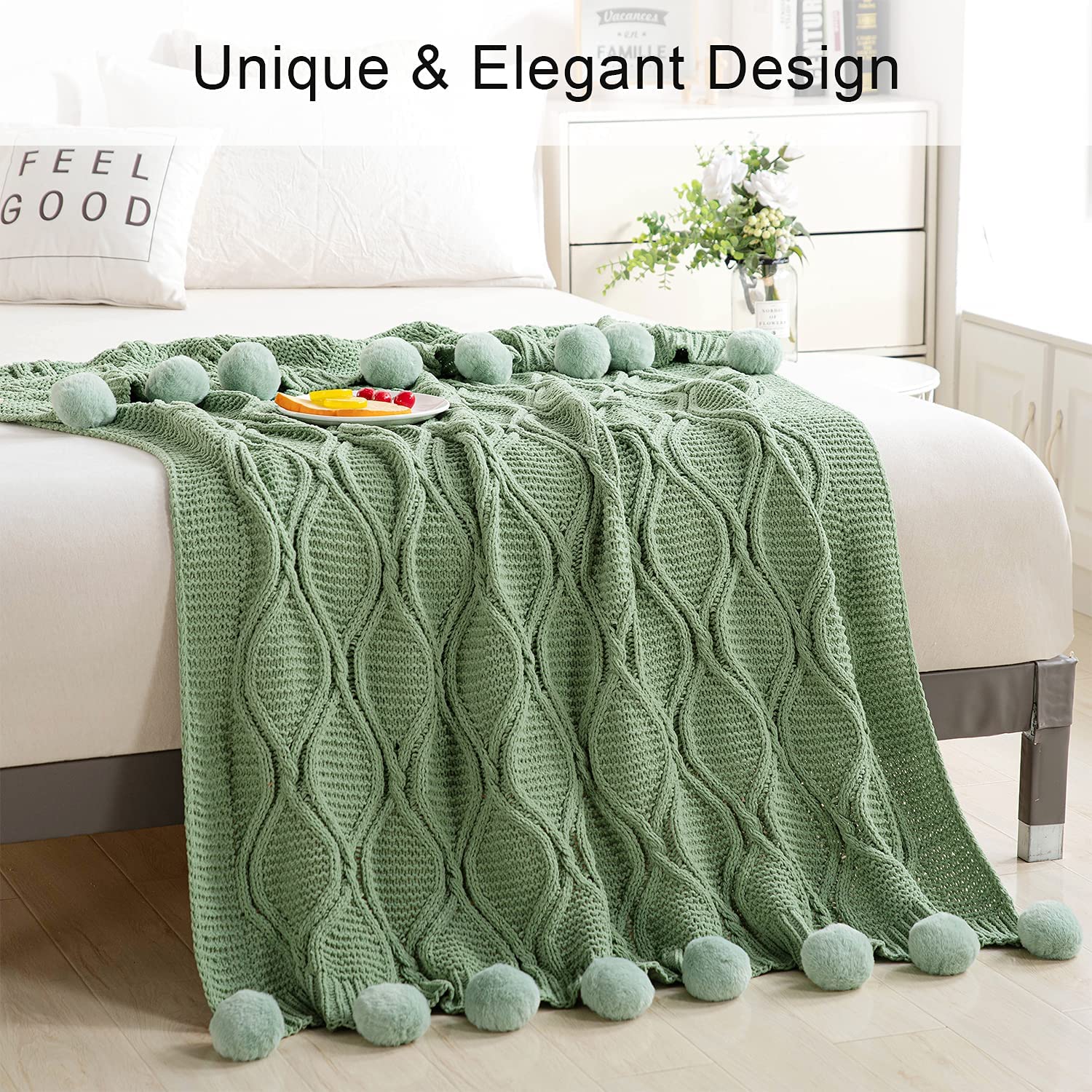 geometric woven fleece knit kids flannel decorative couch bed knitted pom pom throw blankets blanket