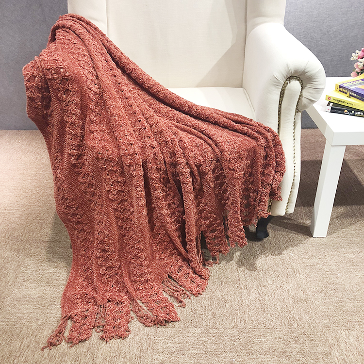 Sofa crochet couch cover knit throw acrylic microfiber tassel blanket with fringe