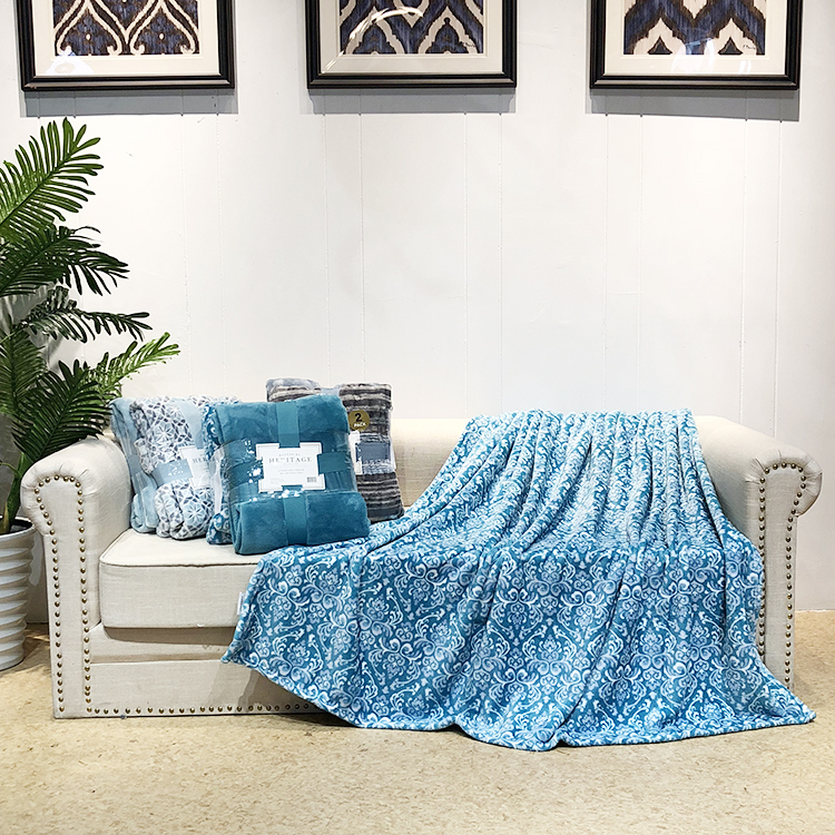 Flannel Fleece Blanket Set Soft Printed and Solid Color Polyester 2 Pcs Jacquard 100% Polyester Thread Blanket/towel Blanket
