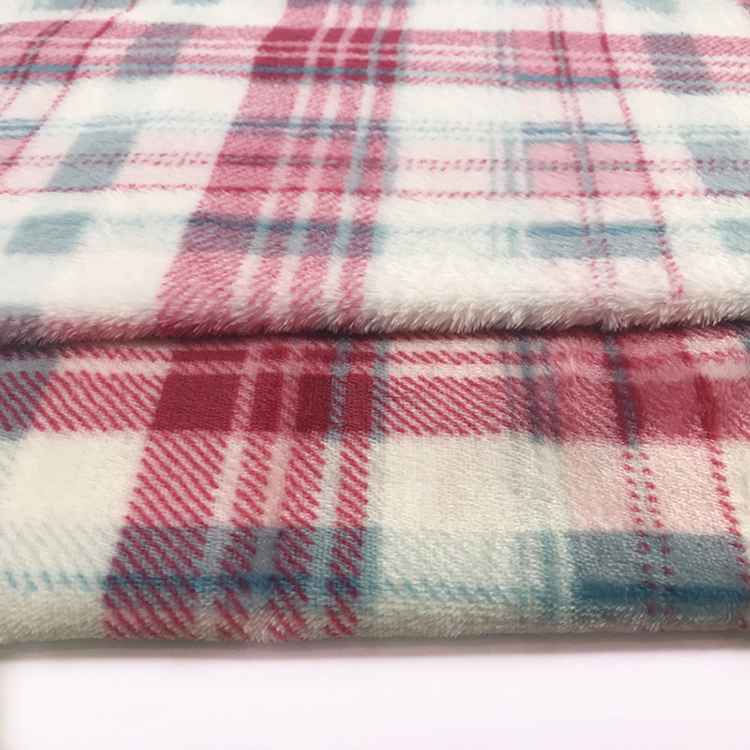 Super soft flannel baby fabric blue plaid printed fleece fabric for blanket sofa toy